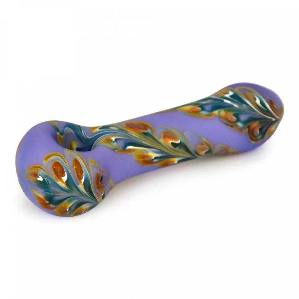 Red Eye Glass Hand Pipe - 4.5" Frosted Purple 1/2 Paisley w/Yellow Accents