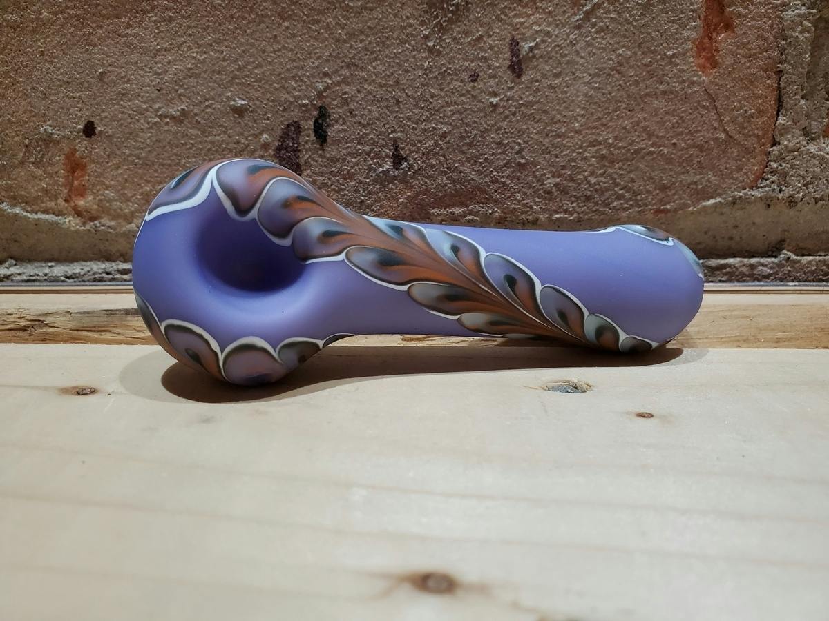 Red Eye Glass Hand Pipe - 4.5" Frosted Purple 1/2 Paisley w/Orange Accents