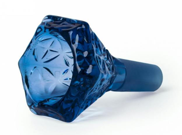 Red Eye Glass Bowl - 14mm Hobstar Carved Cone Pull-Out Blue