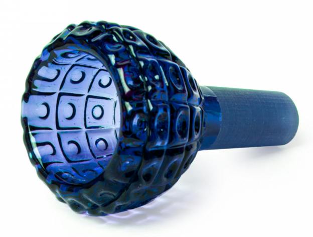Red Eye Glass Bowl - 14mm Dot Matrix Carved Pull-Out Blue