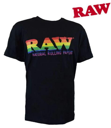 Rolling Papers x RAW Crew Neck Black Rainbow Design Shirt - Side Seam Pocket - M