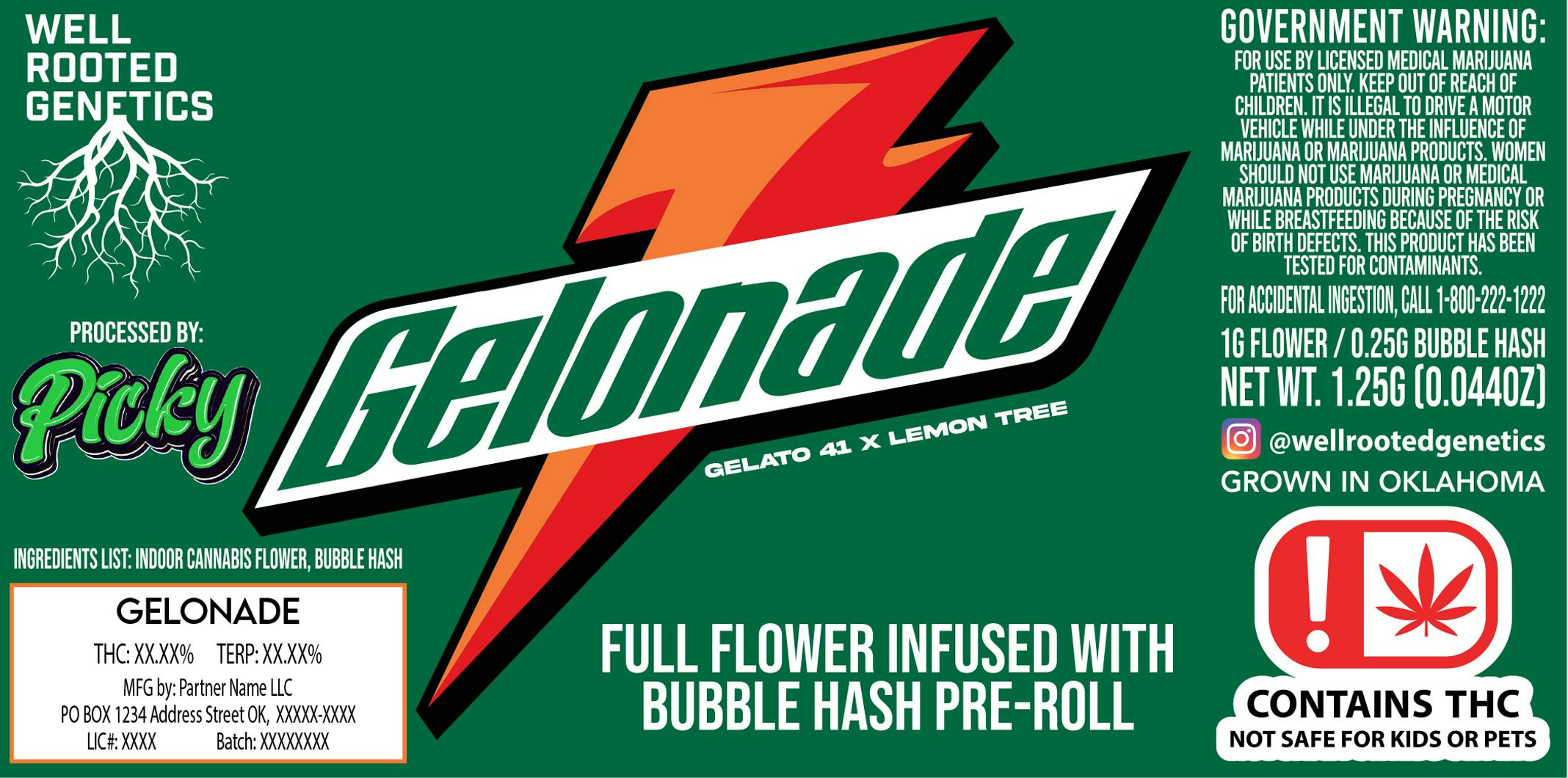Well Rooted Genetics | Gelonade | Bubble Hash Infused Joint | 1.25g by Well Rooted Genetics