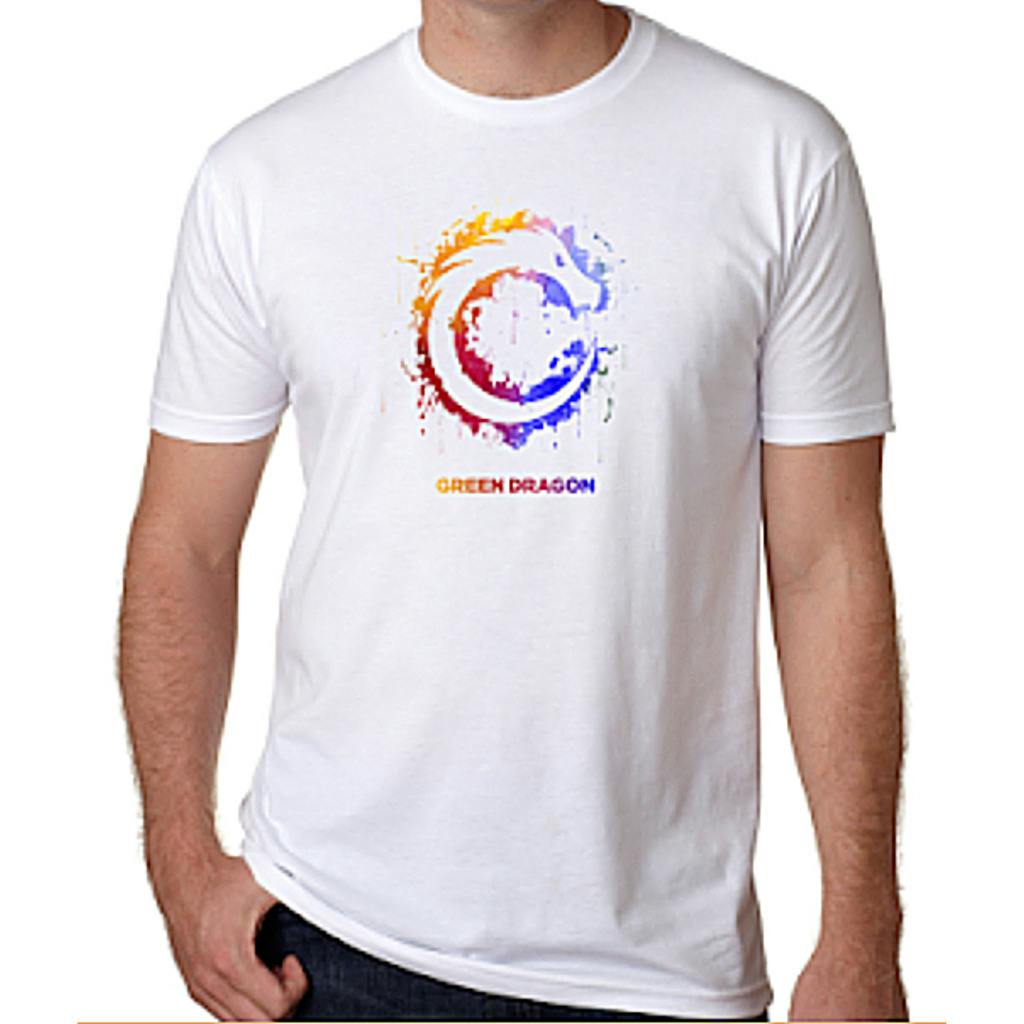 Green Dragon Watercolor Dragon White T-Shirt Small