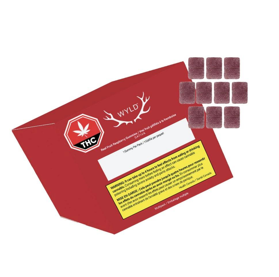Real Fruit Raspberry SATIVA Gummies 10x10mg Multi pack [Wyld]
