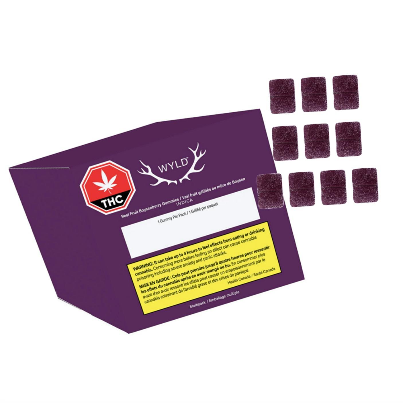 Real Fruit Boysenberry Indica Gummies 2:1:1 CBD:CBN:THC 10x1 Pack Soft Chews by Wyld