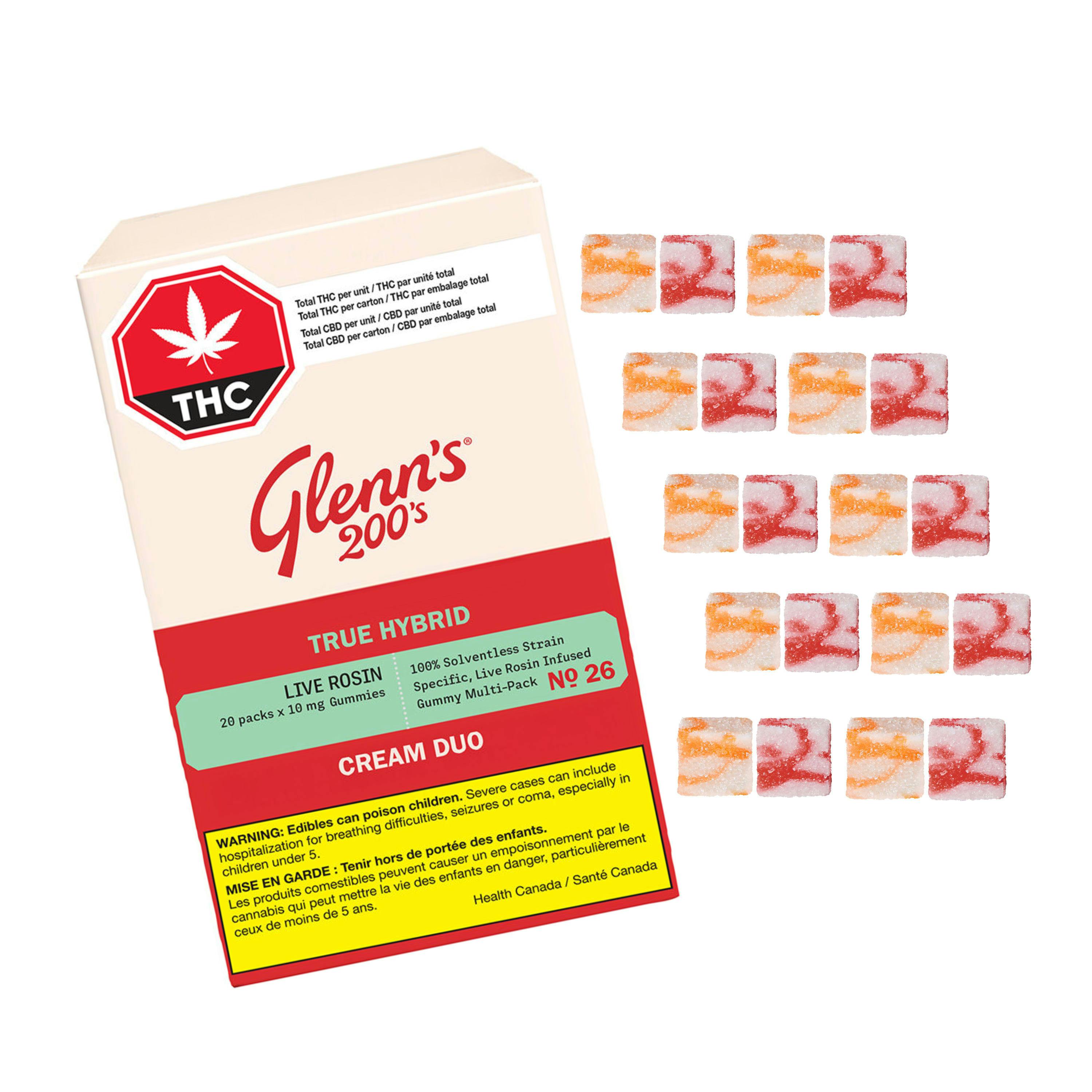 No.26 Glenn's 200's True Hybrid Rosin - Strawberry Cream 20x1 Pack Soft Chews [Glenn's}