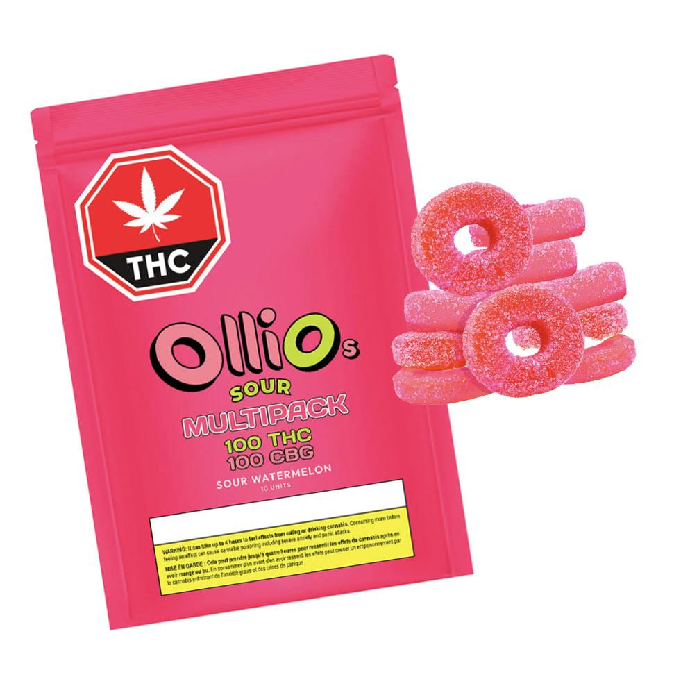 100 CBG 100 THC Multipack Sour Watermelon 10x1 Pack Gummies [Olli O's]