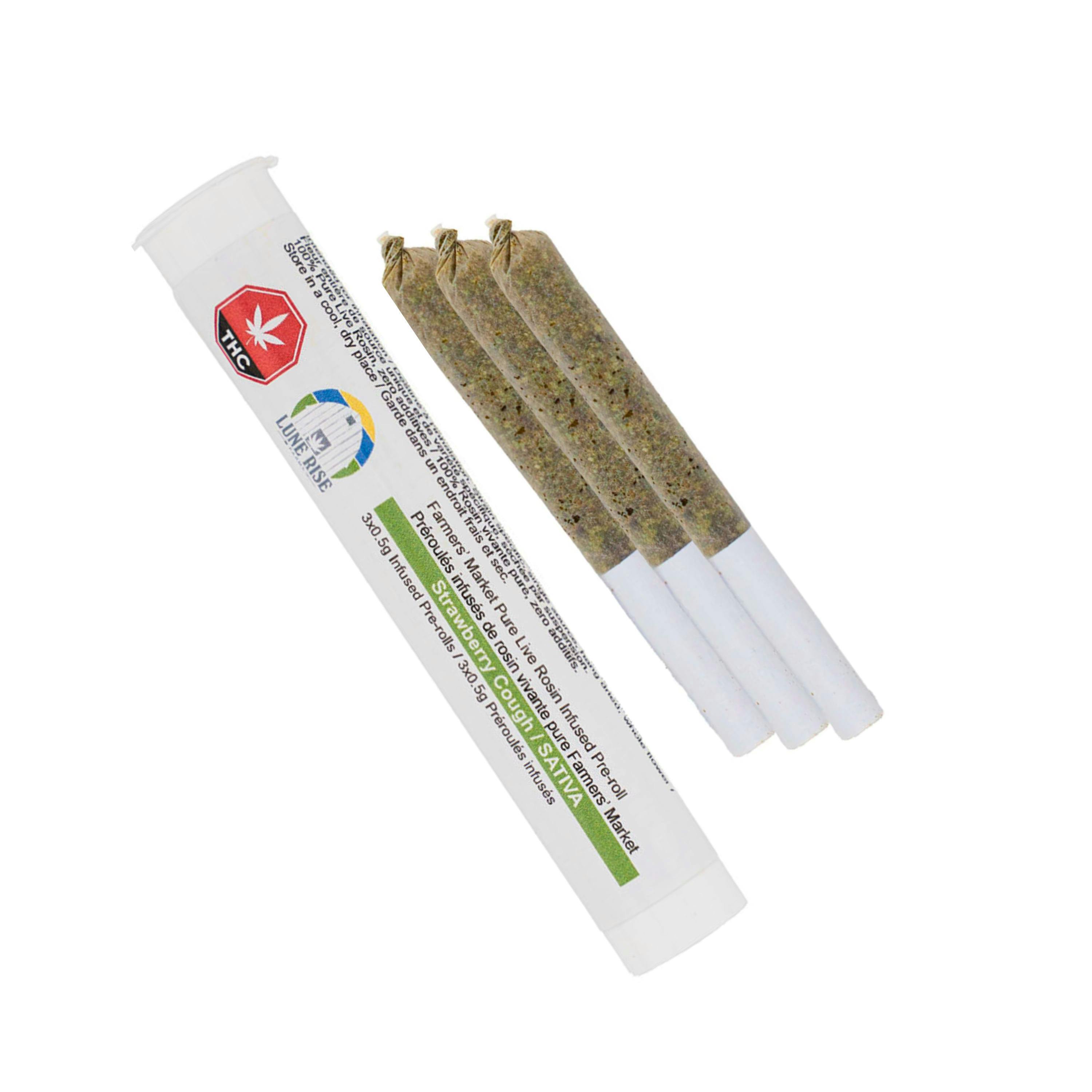 Farmers' Market Pure Live Rosin Infused Pre-rolls 3x0.5g (Strawberry Cough) [Lune Rise Farms]