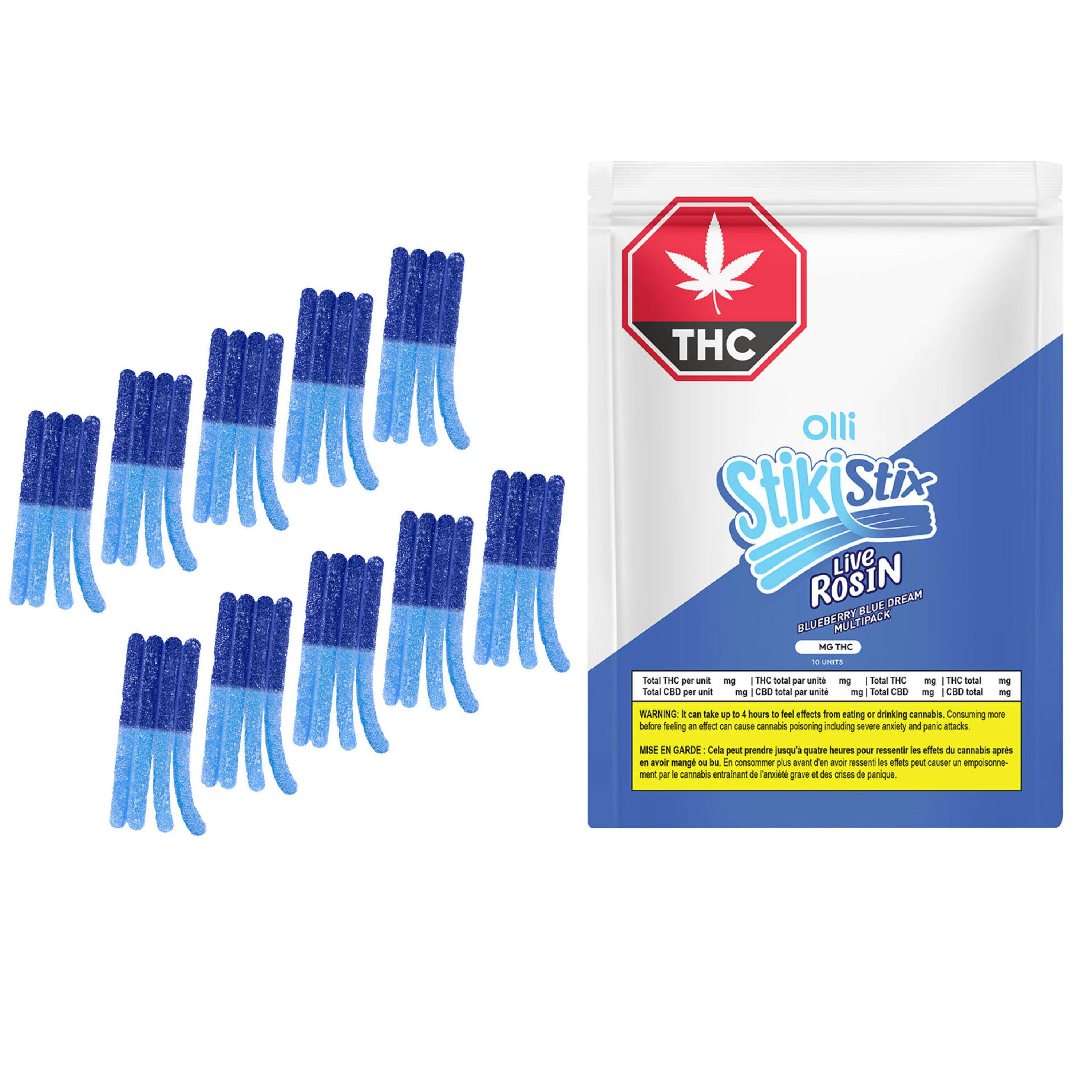 100 THC Multipack Live Rosin Sour Blueberry Blue Dream 10x1 Pack Soft Chews by StikiStix