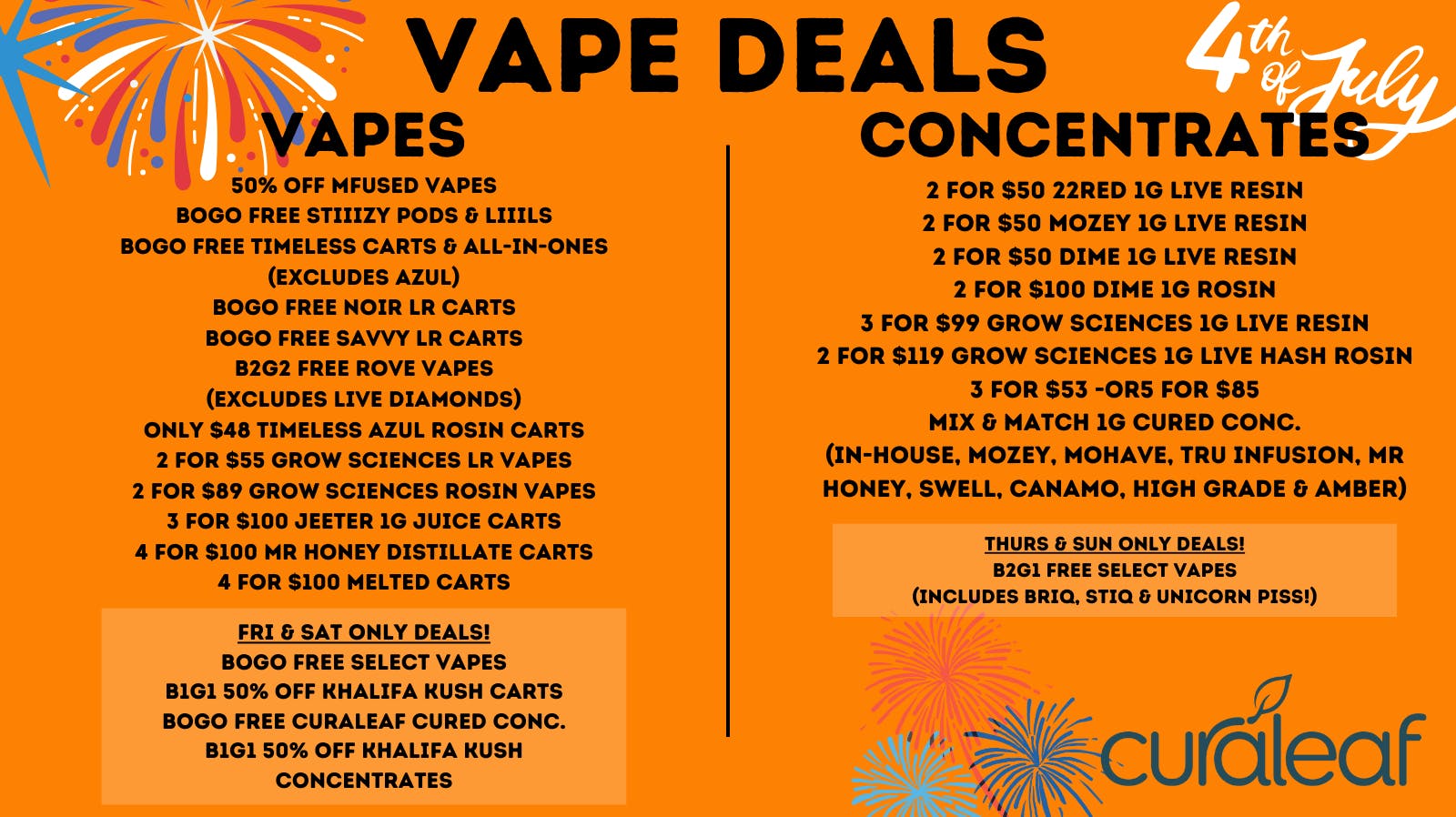 Vape & Concentrate Deals! at Curaleaf 48th Street Weedmaps