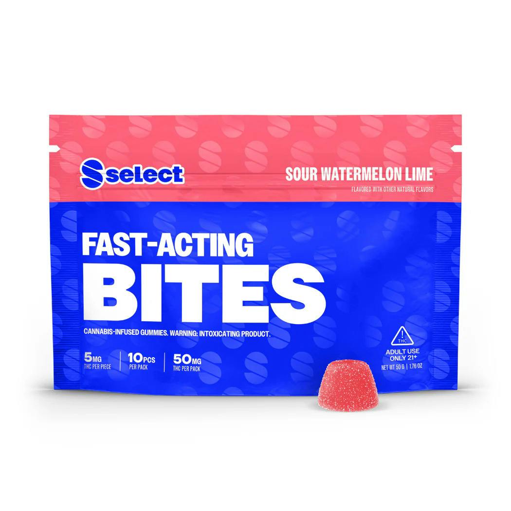Bites Fast-Acting Sour Watermelon Lime Edibles 50mg (10-Pack | 5mg Each)