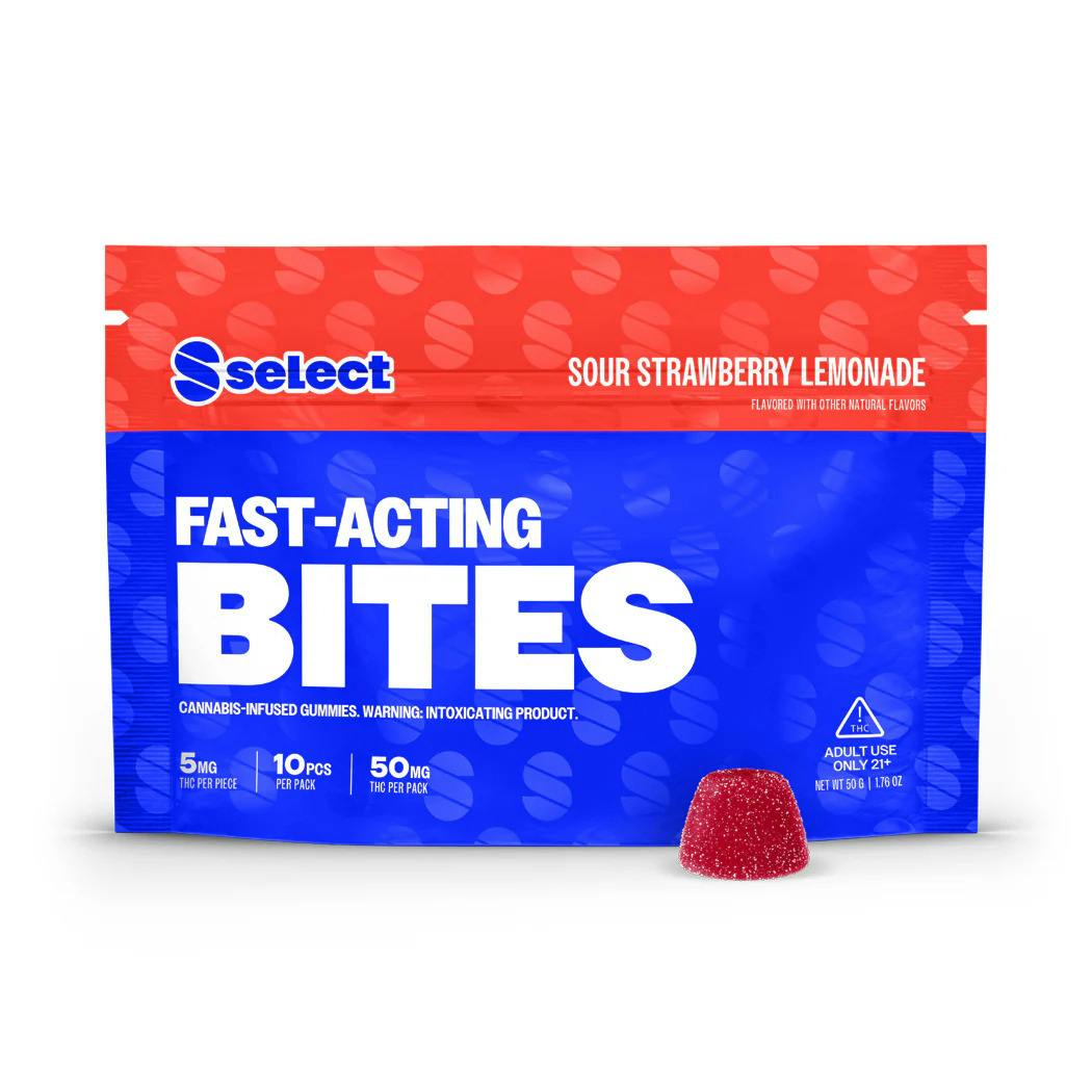 Bites Fast-Acting Sour Strawberry Lemonade Edibles 50mg (10-Pack | 5mg Each)