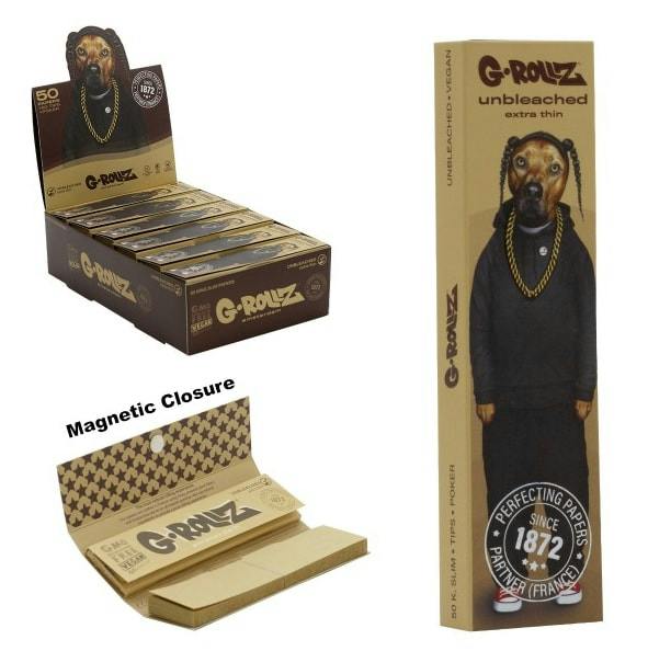 G-Rollz Pets Rock Unbleached Rolling Papers - Reggae Green Hemp Slim Papers & Tips - King Size