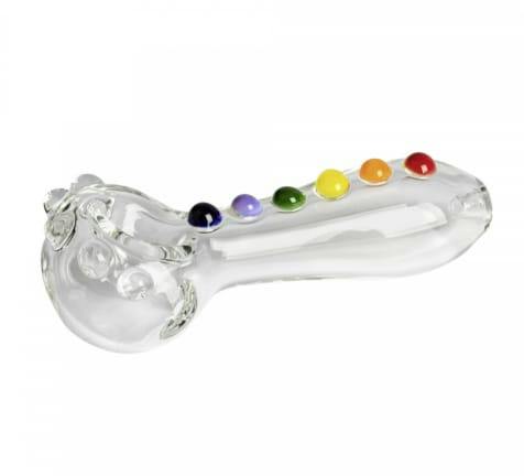 Red Eye Glass 4" Gumdrops Hand Pipe (Chakras) - Clear w/ Rainbow Drops