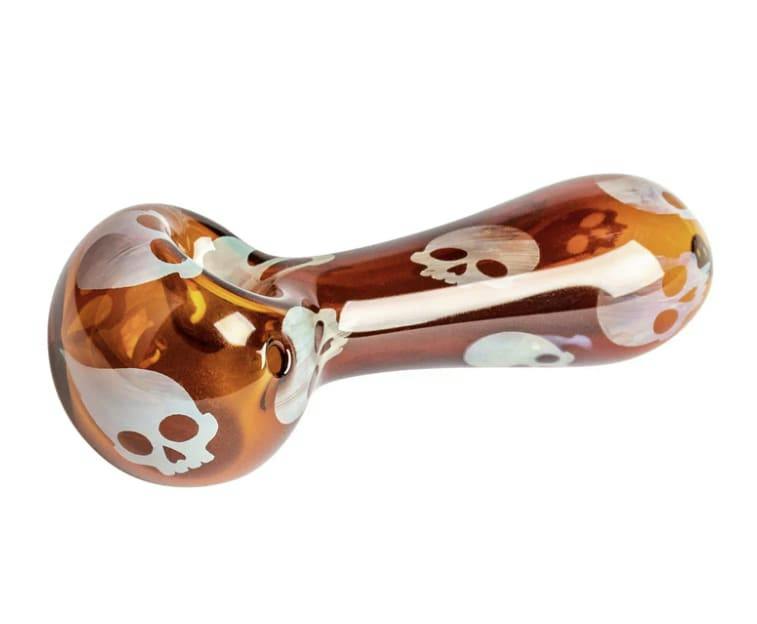 4.25" Skulls Hand Pipe - Amber Skulls