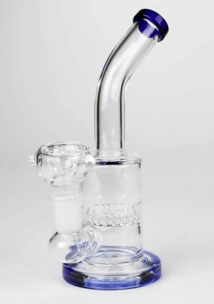 7" Bent Neck Glass Bubbler with Honeycomb Diffuser - Blue