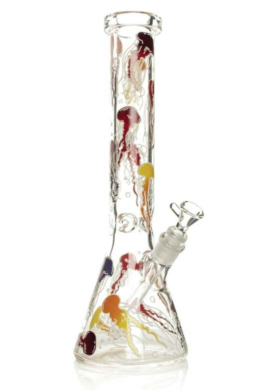15" 7mm Thick Jellyfish Glow-in-the-Dark Water Pipe
