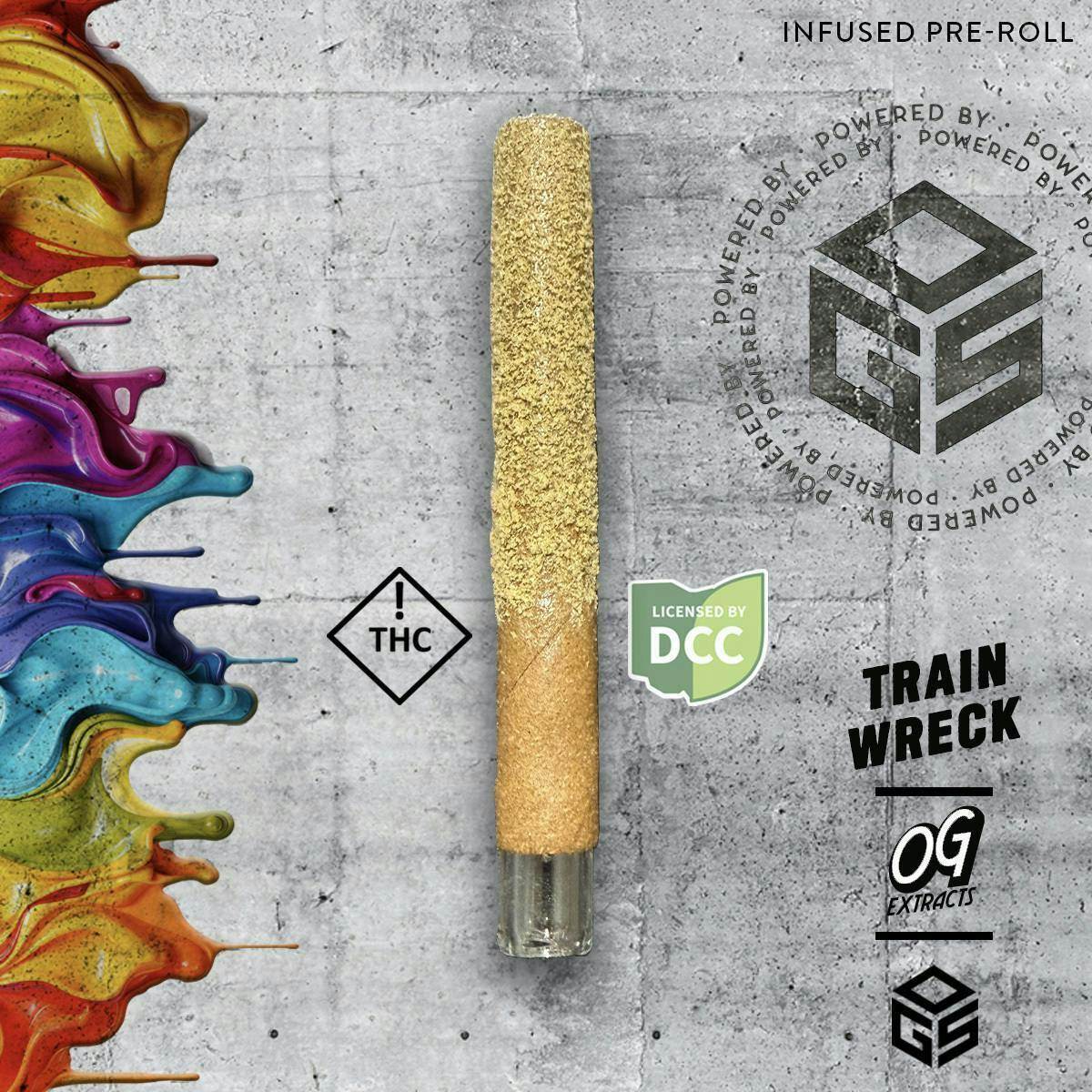 OG Extracts | Trainwreck | 1g Rosin + Kief Coated Pre Roll w/ Glass Tip at Therapy Cannabis - Cincinnati Dispensary