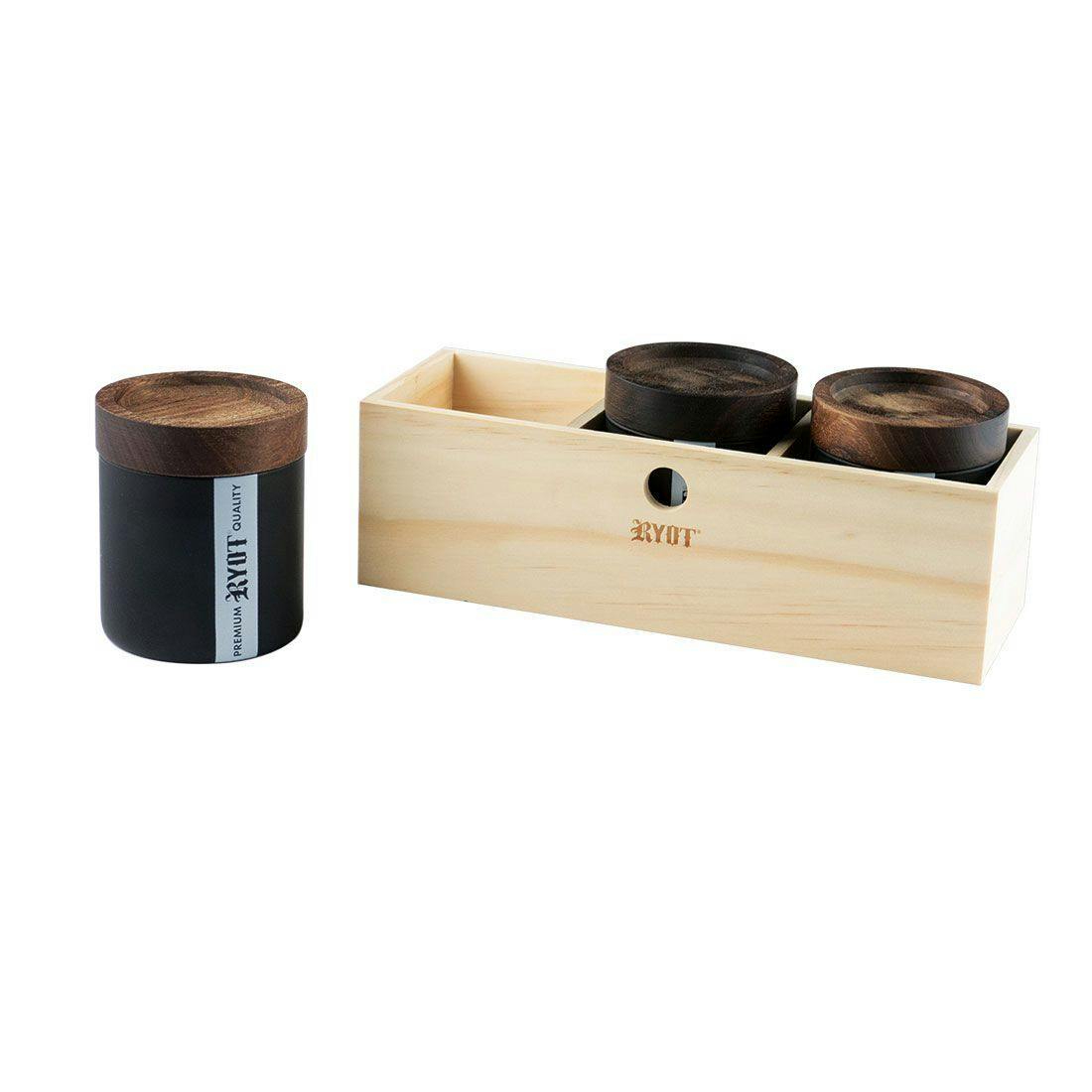 RYOT - Jar Box with 3 BLACK Jars with WALNUT Lid