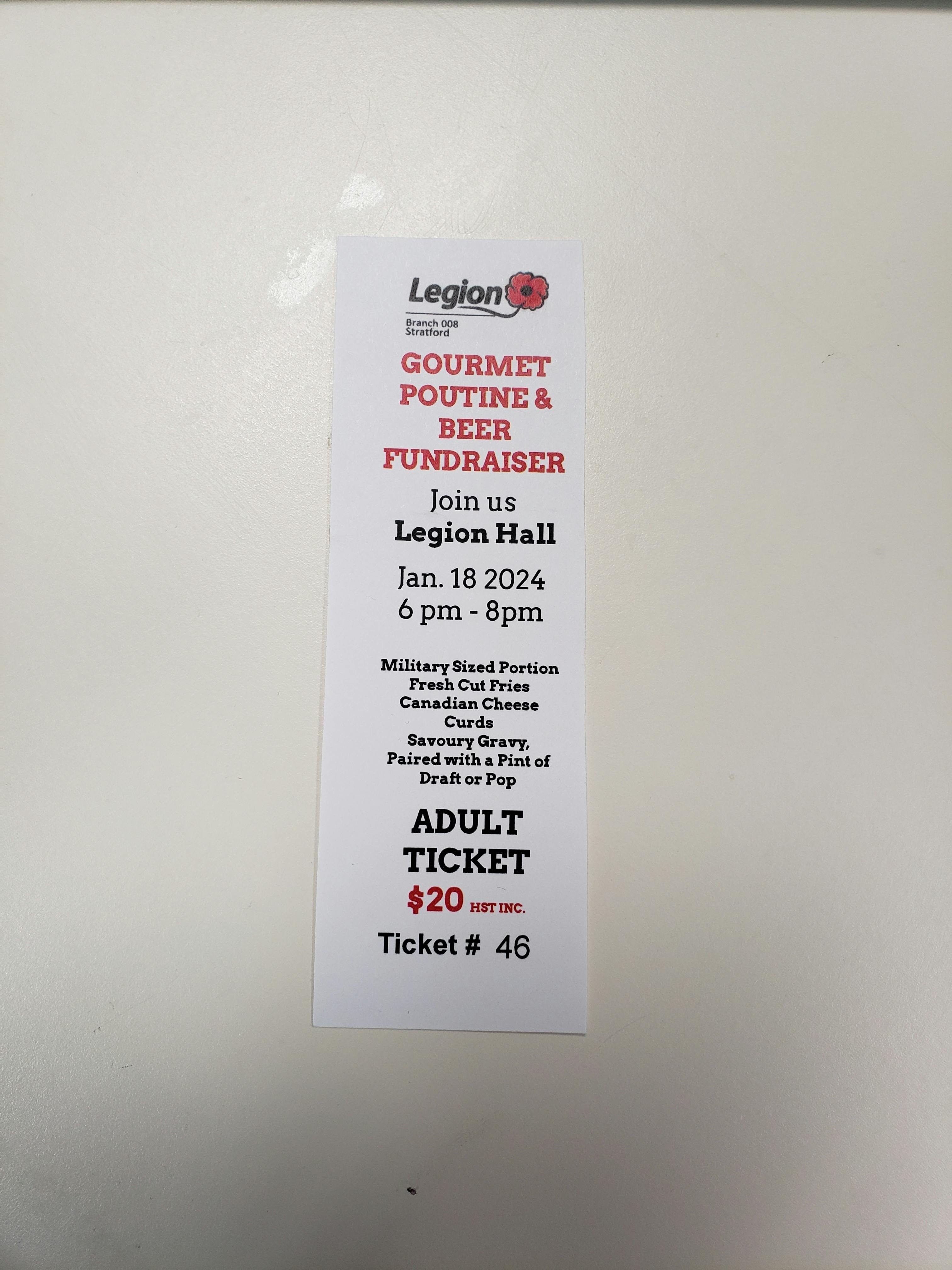 Legion - Gourmet Poutine & Beer Fundraiser - 18 Jan 2024 - Adult