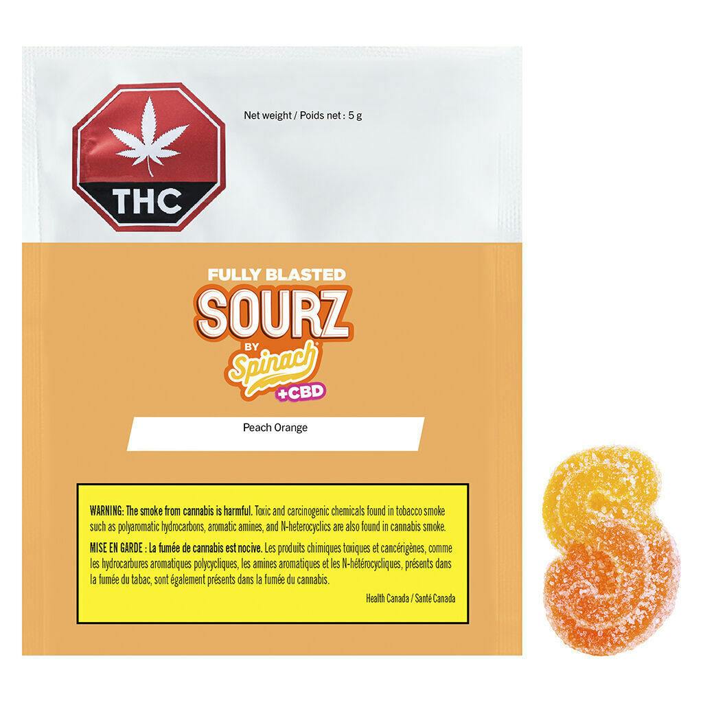 SOURZ by Spinach - Fully Blasted Peach Orange 1:1 THC CBD Gummy (Club) - Hybrid - 1 Pack