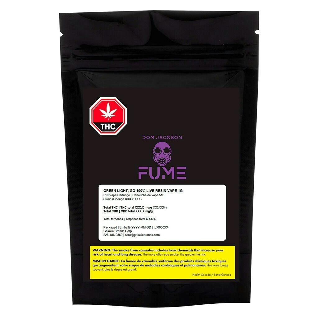 Fume By Dom Jackson - Green Light Go 100 Percent Live Resin Vape - Sativa - 1g