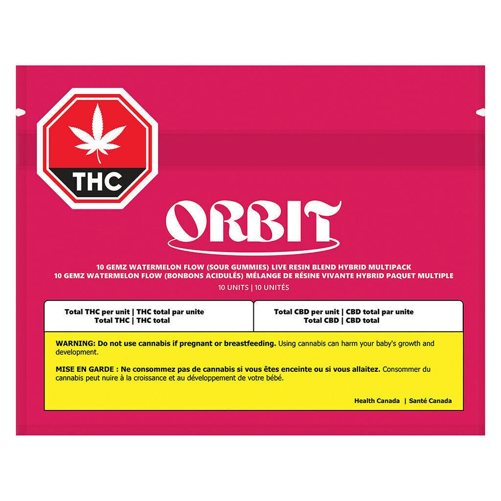 Orbit - 10 Gemz Watermelon Flow (Sour Gummies) Live Resin Multipack - Indica - 10x1 Pack