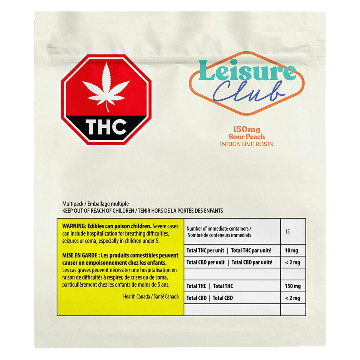 Leisure Club - 150mg Sour Peach Multi Pack Indica Live Rosin - Indica - 15x1 Pack