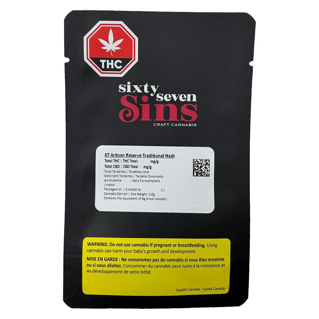 Sixty Seven Sins - 67 Artisan Reserve Traditional Hash - Indica - 2g