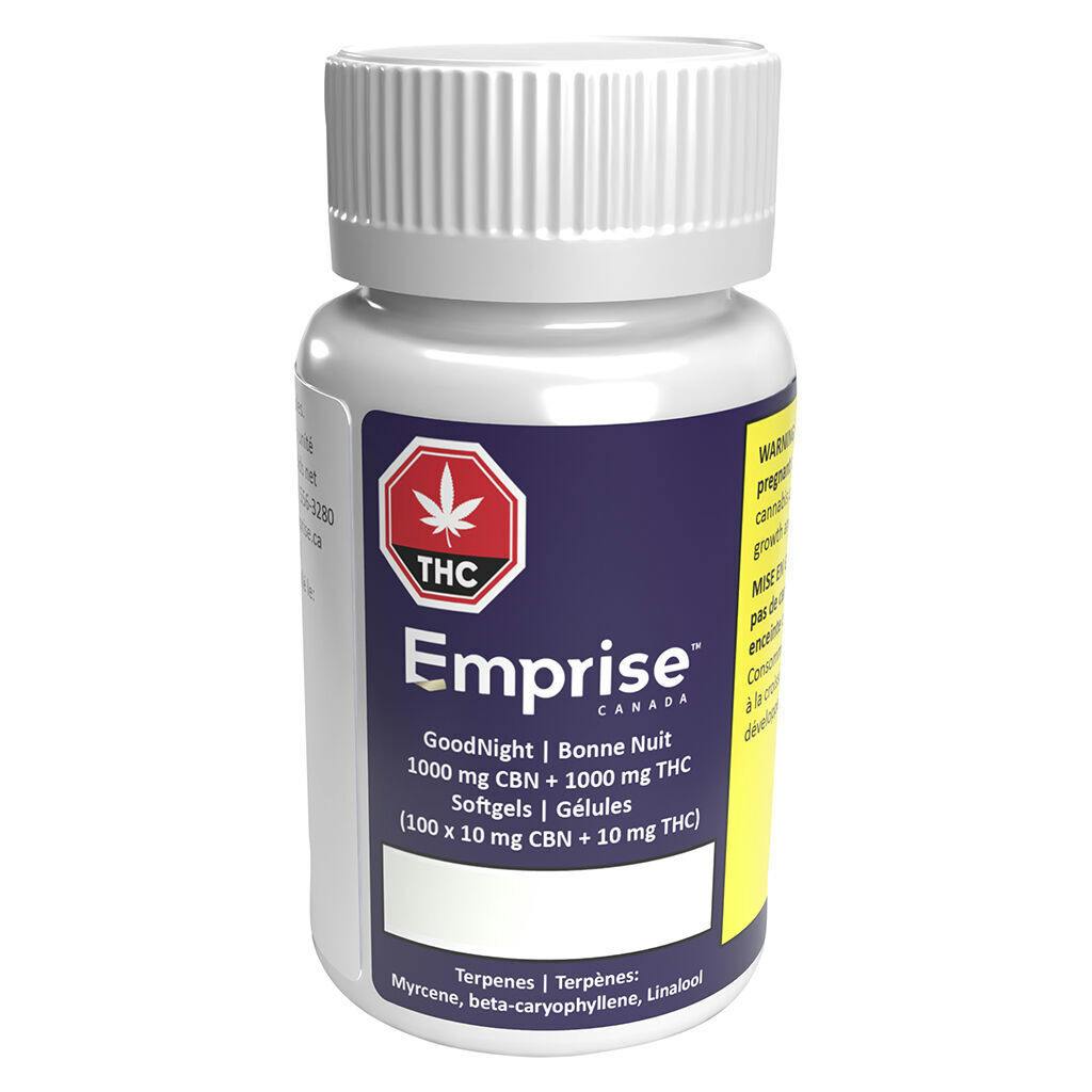 Emprise Canada - GoodNight - 1000 CBN + 1000 THC Softgels - Indica - 100 caps