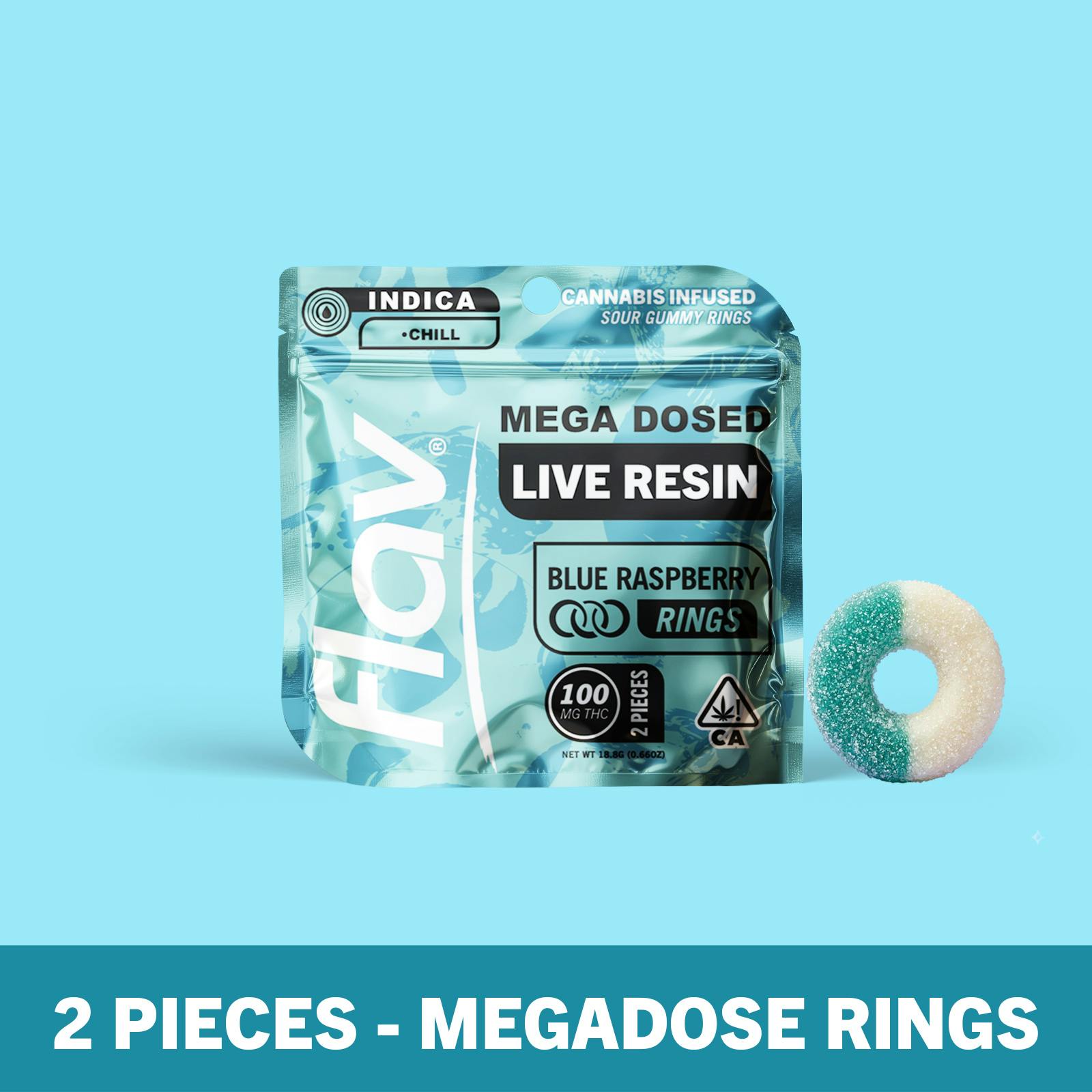 Flav - Sour Blue Raspberry (Indica) Mega Dosed Gummy Rings