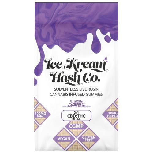 Ice Kream Hash Co Cherry Solventless Live Rosin Gummies 200mg CBD : 100mg THC