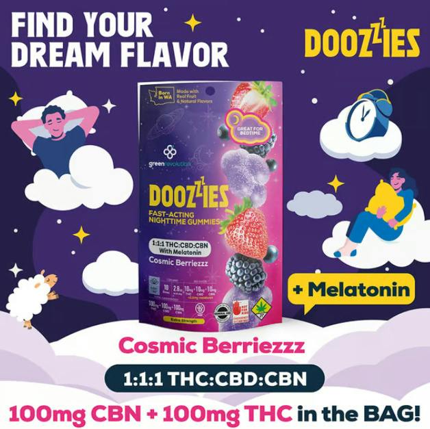 Cosmic Berriezz NIGHTTIME 1:1:1 CBD|CBN +Melatonin Doozies 10-pack | 300mg (DOH)