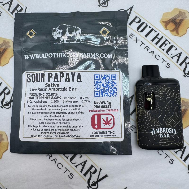 Sour Papaya Live Resin Ambrosia Bar - Sativa 1g