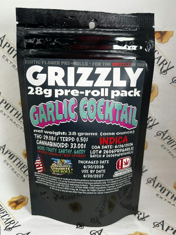 GRIZZLY - Garlic Cocktail - 28G Flower Joint Pack - Indica