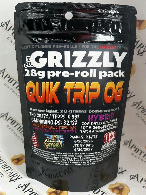 GRIZZLY - Quick Trip OG - 28G Flower Joint Pack - Hybrid