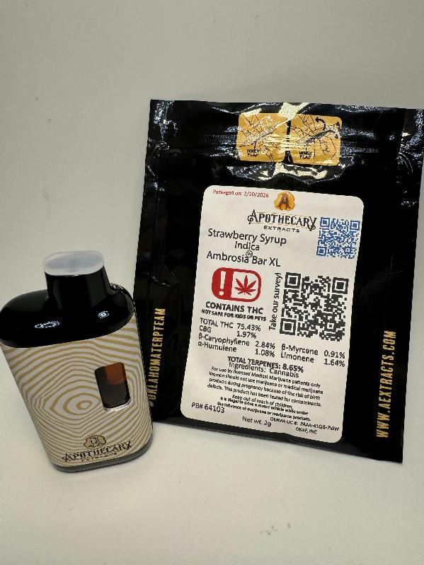 Strawberry Syrup Live Resin Ambrosia Bar XL - Indica 2g