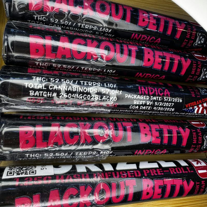 GRIZZLY - Blackout Betty - 1.2g Infused Joint - Indica