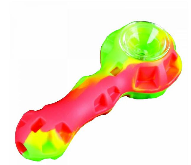 Silicone Hand Pipe with Glass Bowl and Stainless Steel Poker