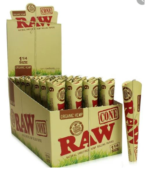 RAW Paper Cones - Organic Hemp 1 1/4 Cones - 6 Pack