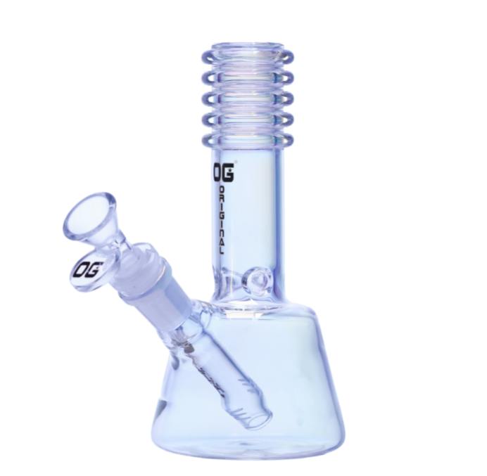 8" OG Original Ice Ribbed Bong - Clear Iridescent
