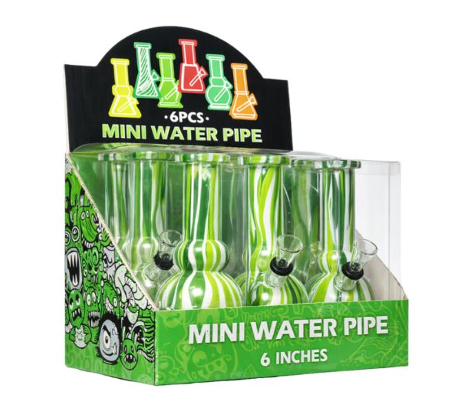 6" Mini Glass Bong - Green Swirl Waves