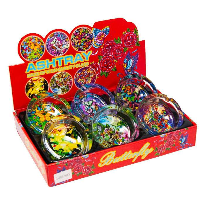 Maple: Assorted Butterfly Design Glass Ashtrays