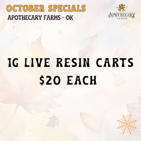 *OCTOBER SPECIALS 1G LIVE RESIN CARTS $20*