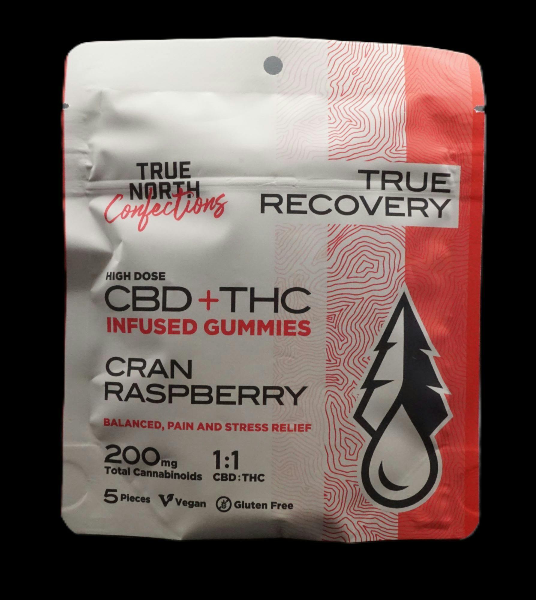 200mg Cran Raspberry THC Gummies 5x20mg 1:1 THC/CBD