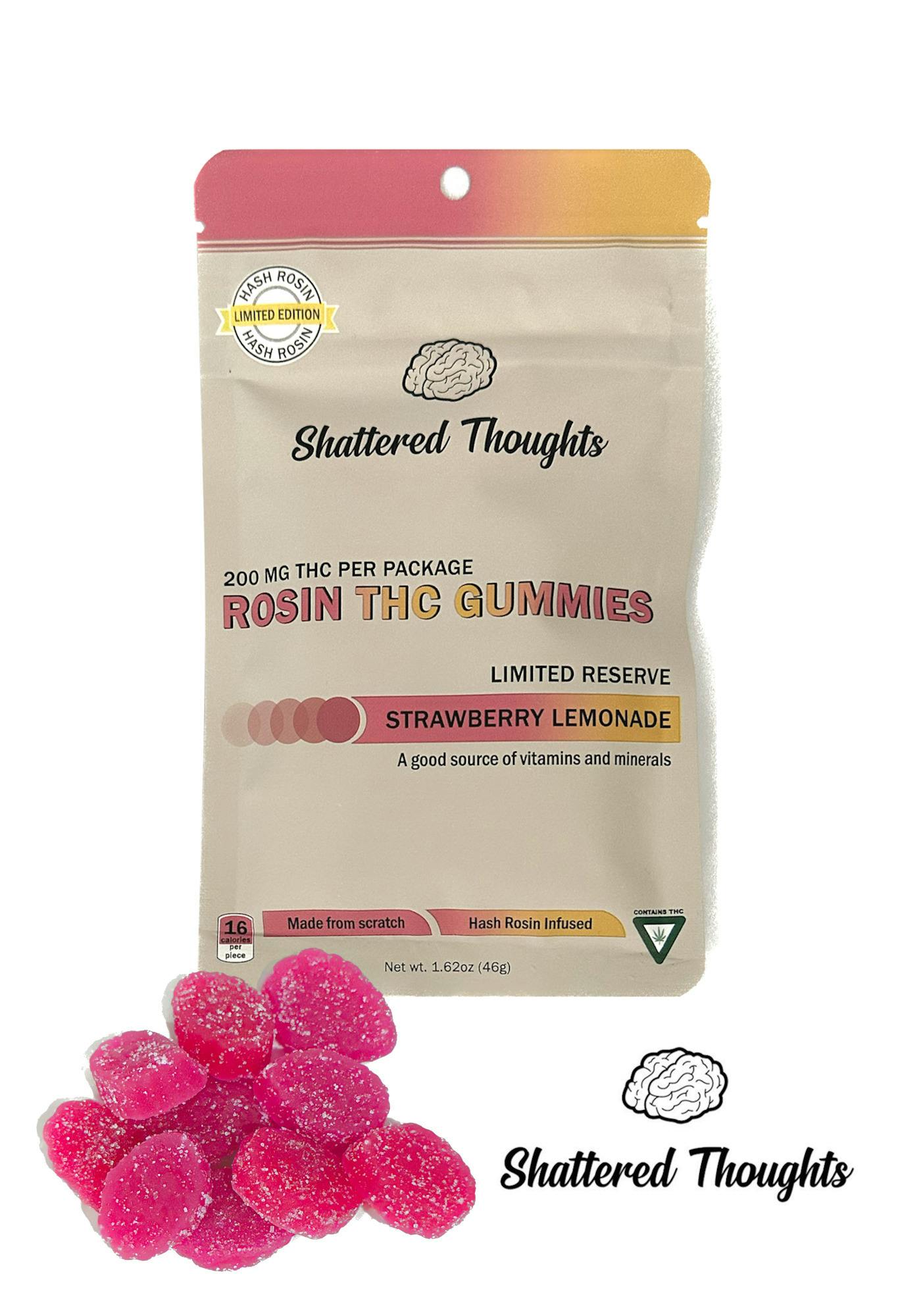 Shattered Thoughts Strawberry Lemonade Hash Rosin Gummies at Higher Love Cannabis Dispensary Munising