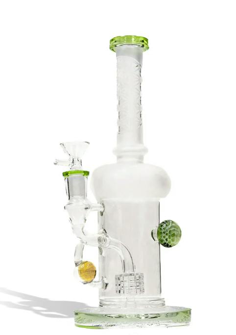 9 Inch Water Pipe with Honey Comb Perc and 14mm Funnel Bowl - Slime green