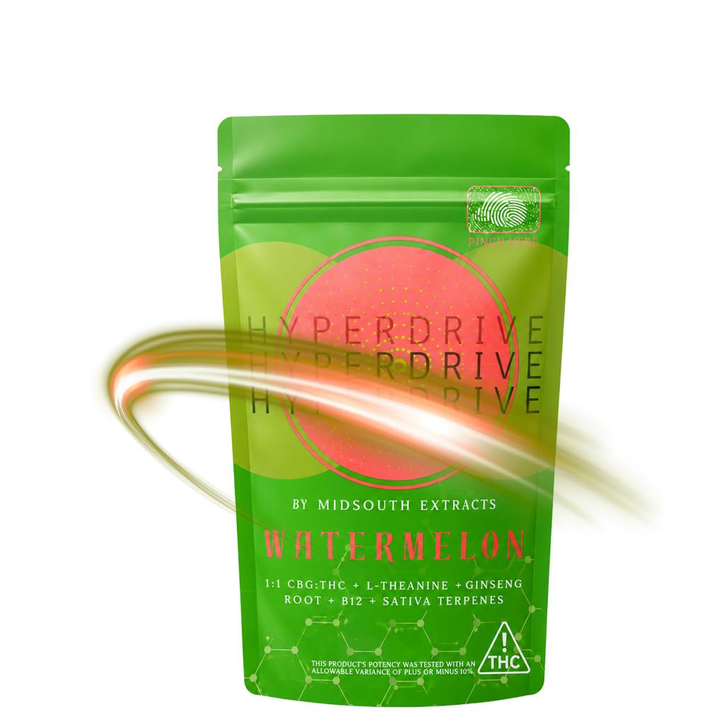 Mid South Extracts Gummies | Hyper Drive | Watermelon | 1:1 THC:CBG 100mg [10 pcs]