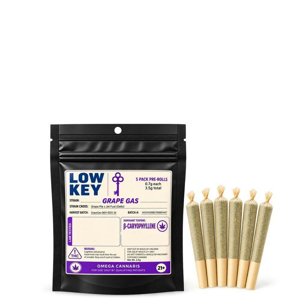 Low Key Beta-Caryophyllene Series Pre-Rolls | Grape Gas 3.5g [5 pk]
