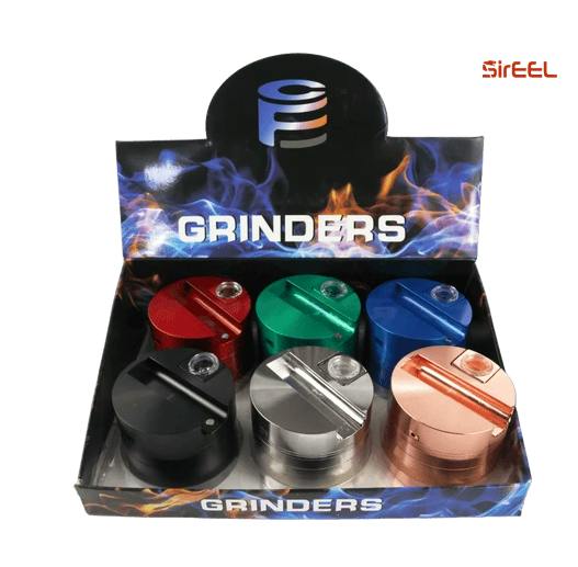 77MM ZINC 5PC SESSION PRO 3-IN-1 GRINDER WITH BIC MINI HOLDER & INTEGRATED GLASS BOWL PIPE - ASS...